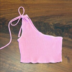 Pink Ribbed One-Shoulder Top